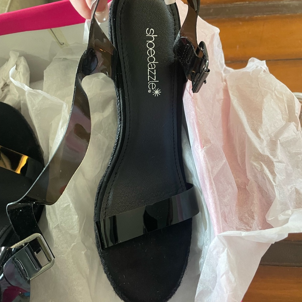 Shoe Dazzle Black Sandals with Transparent Strap